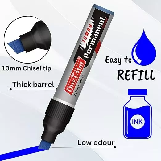 Soni Office Mate Jumbo Permanent Marker 10 mm Chisel Tip Non-Bleeding, Low Odor for Office, School, Home, Blue (Pack of 2)