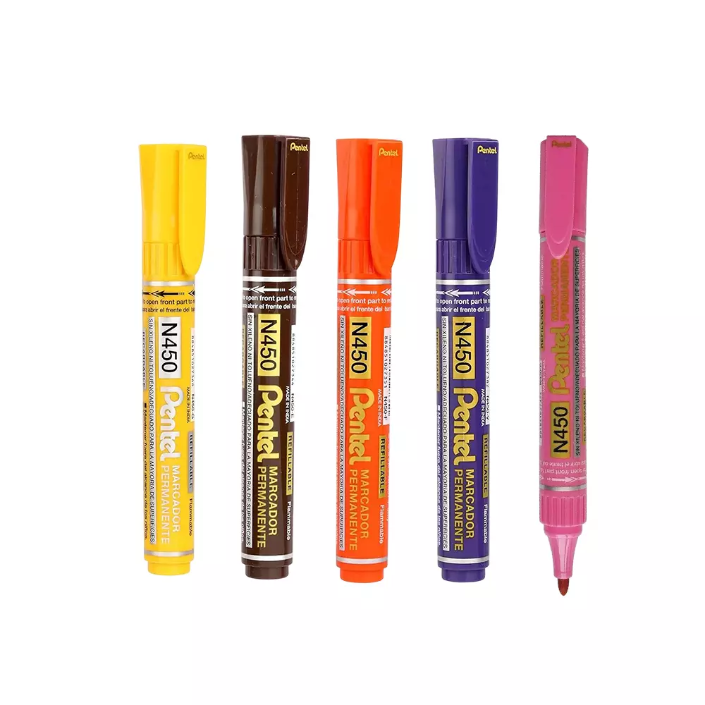 Pentel Permanent Marker Pen Assorted Plastic for Home, School & Office Use, N450 (Pack of 5 Pcs)