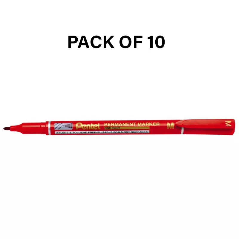 Pentel CD Marker Plastic Red 0.6 mm Tip Size for Home, School & Office Use, N450, (Pack of 10 Pcs)