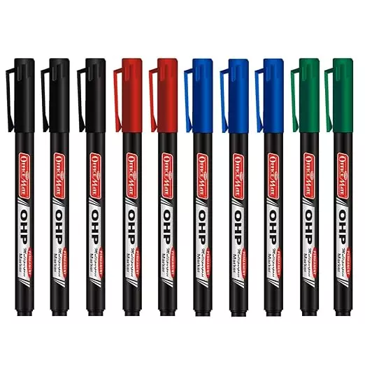 Soni Office Mate Permanent OHP/CD/DVD Marker 2.2 mm Fine Tip Fade Proof, Water Proof, Quick Drying Ink, Multicolor (Pack of 10)