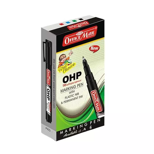 Soni Office Mate Permanent OHP/CD/DVD Marker 2.2 mm Fine Tip Fade Proof, Water Proof, Quick Drying Ink, Multicolor (Pack of 10)