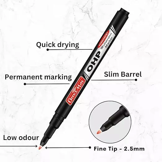 Soni Office Mate Permanent OHP/CD/DVD Marker 2.2 mm Fine Tip Fade Proof, Water Proof, Quick Drying Ink, Multicolor (Pack of 10)