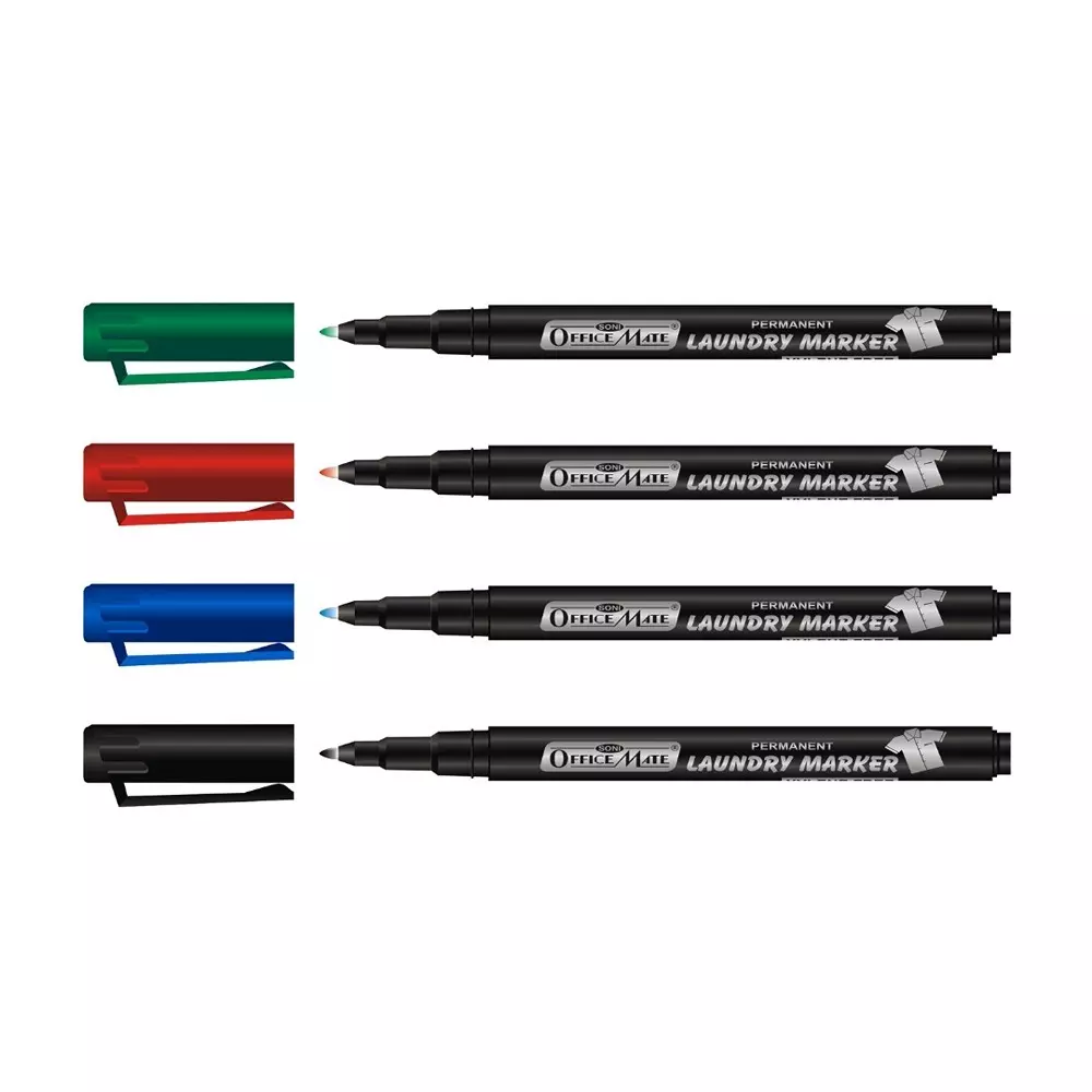 Soni Office Mate 1.09 mm Fine Tip Laundry Marker Permanent, Fade-Resistant & Quick-Drying for Clothes, Bags and Labels, Multicolor (Pack of 4)