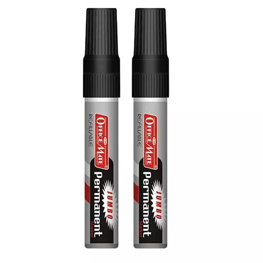 Soni Office Mate Jumbo Permanent Marker 10 mm Chisel Tip Non-Bleeding, Low Odor for Office, School, Home, Black (Pack of 2)