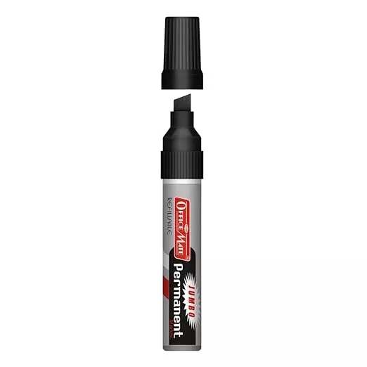 Soni Office Mate Jumbo Permanent Marker 10 mm Chisel Tip Non-Bleeding, Low Odor for Office, School, Home, Black (Pack of 2)