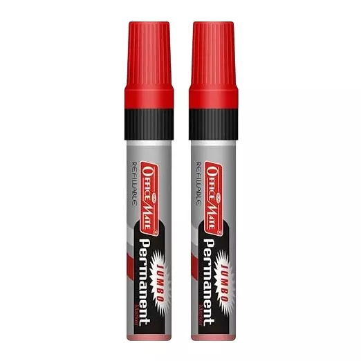 Soni Office Mate Jumbo Permanent Marker 10 mm Chisel Tip Non-Bleeding, Low Odor for Office, School, Home, Red (Pack of 2)