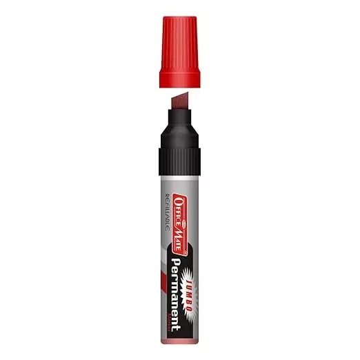 Soni Office Mate Jumbo Permanent Marker 10 mm Chisel Tip Non-Bleeding, Low Odor for Office, School, Home, Red (Pack of 2)