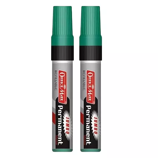 Soni Office Mate Jumbo Permanent Marker 10 mm Chisel Tip Non-Bleeding, Low Odor for Office, School, Home, Green (Pack of 2)