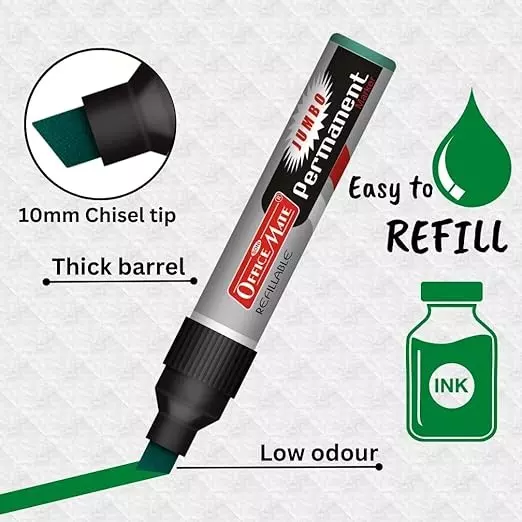 Soni Office Mate Jumbo Permanent Marker 10 mm Chisel Tip Non-Bleeding, Low Odor for Office, School, Home, Green (Pack of 2)