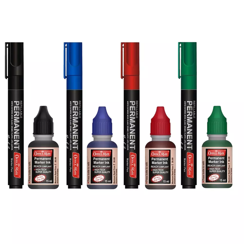 Soni Office Mate Permanent Marker Combo Refillable Type Waterproof, Smudge proof 4.43 mm Bullet Tip Ideal For Office, School & Home, Multicolor (Set of 8)