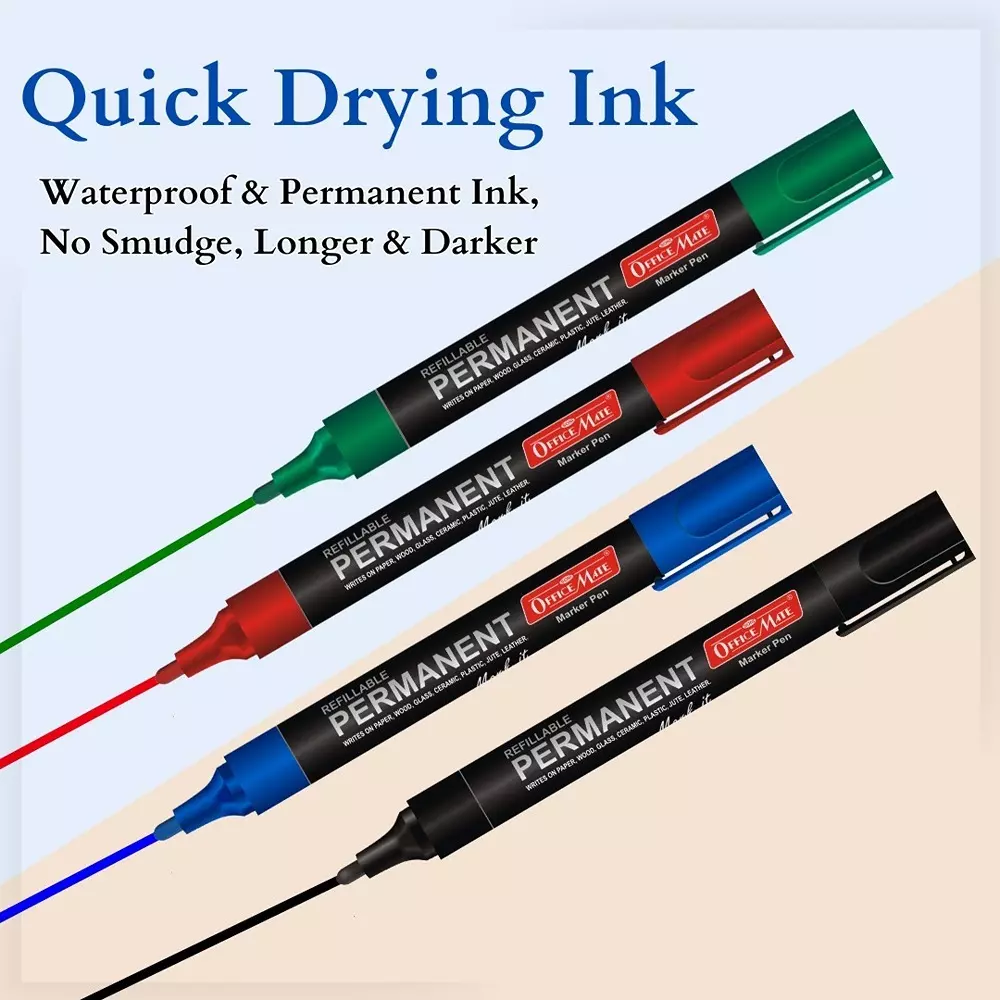 Soni Office Mate Permanent Marker Combo Refillable Type Waterproof, Smudge proof 4.43 mm Bullet Tip Ideal For Office, School & Home, Multicolor (Set of 8)