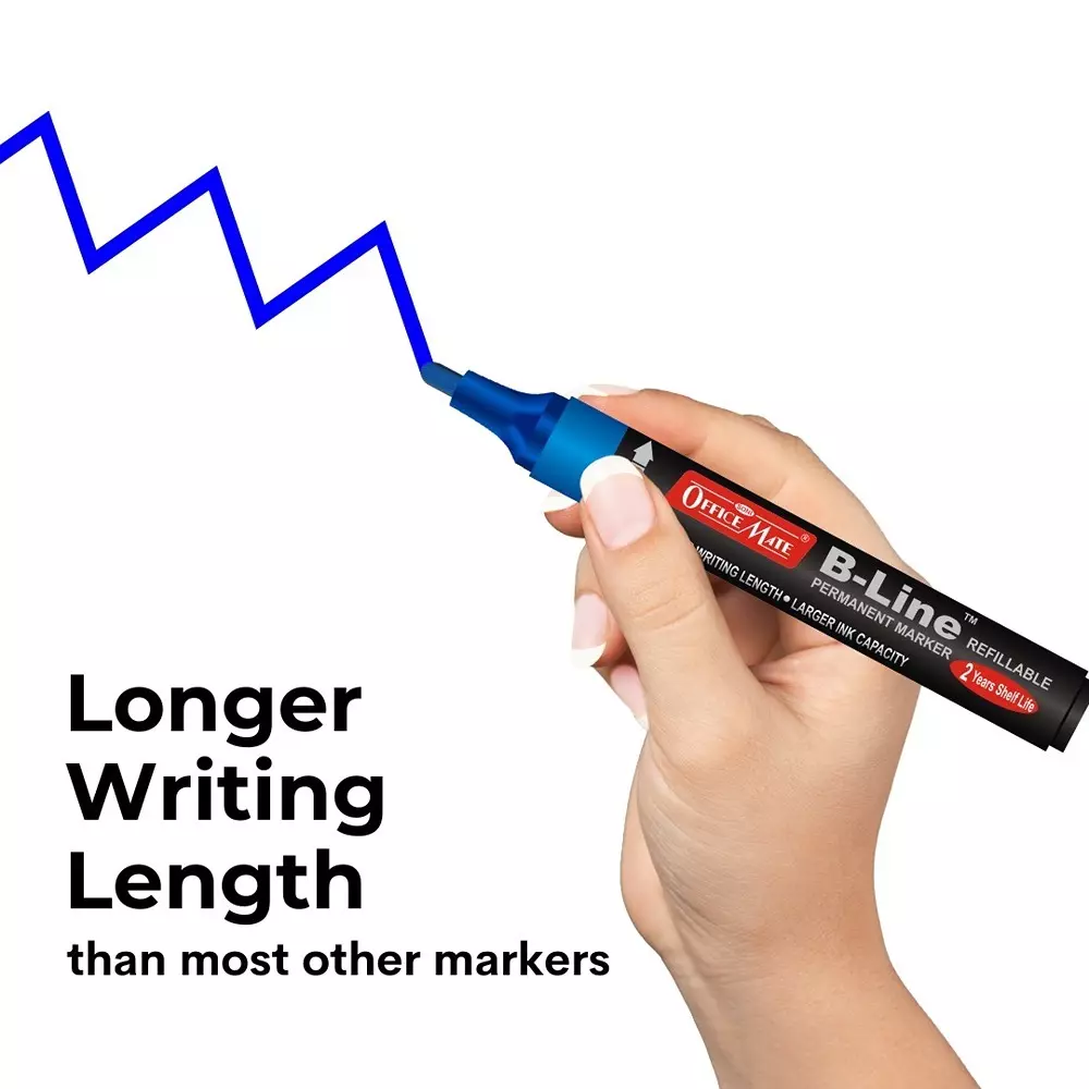 Soni Office Mate B-Line Permanent Maker Refillable Type Low Odor, Waterproof 4.43 mm Bullet Tip Ideal For Office, School & Home, Multicolor (Pack of 4)
