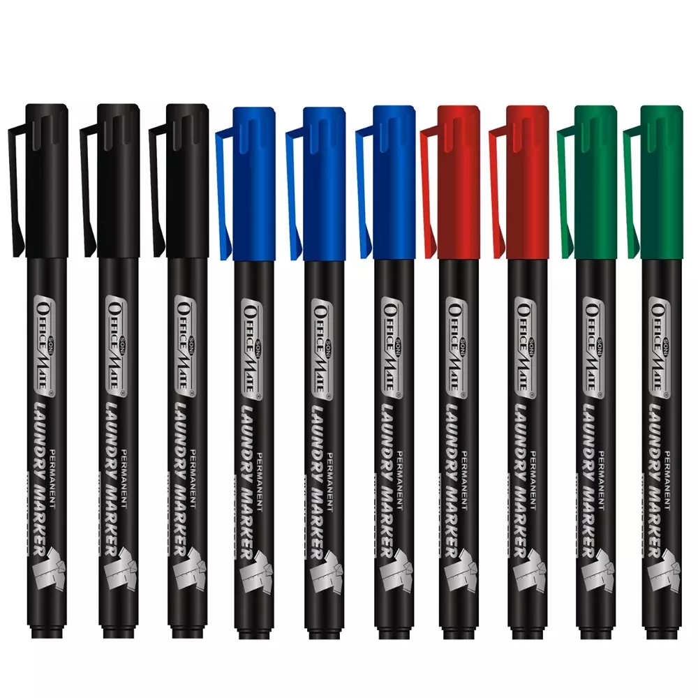 Soni Office Mate 1.09 mm Fine Tip Laundry Marker Fade Proof, Water Proof, Quick Drying Ink for Labels & Clothes, Multicolor (Pack of 10)