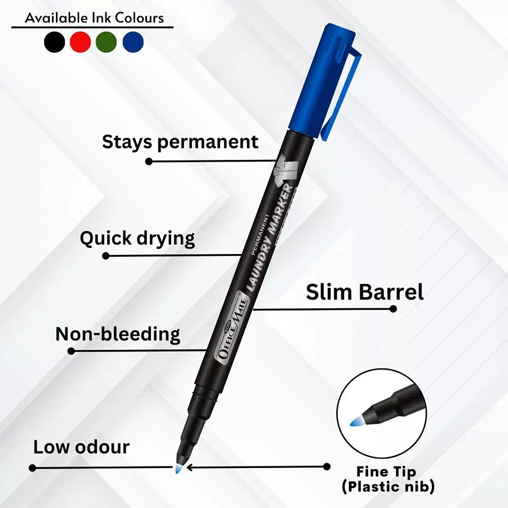Soni Office Mate 1.09 mm Fine Tip Laundry Marker Fade Proof, Water Proof, Quick Drying Ink for Labels & Clothes, Multicolor (Pack of 10)