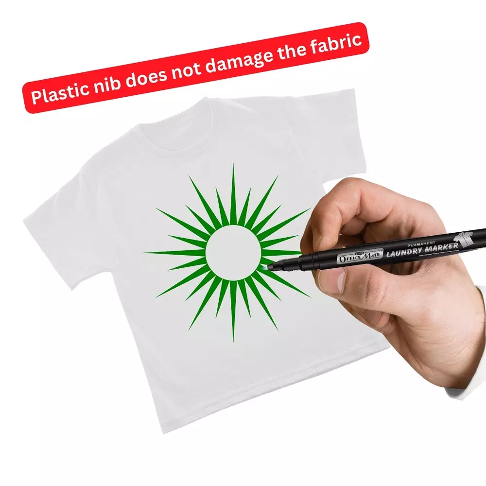 Soni Office Mate 1.09 mm Fine Tip Laundry Marker Fade Proof, Water Proof, Quick Drying Ink for Uniform, Bags & Labels, Green (Pack of 10)