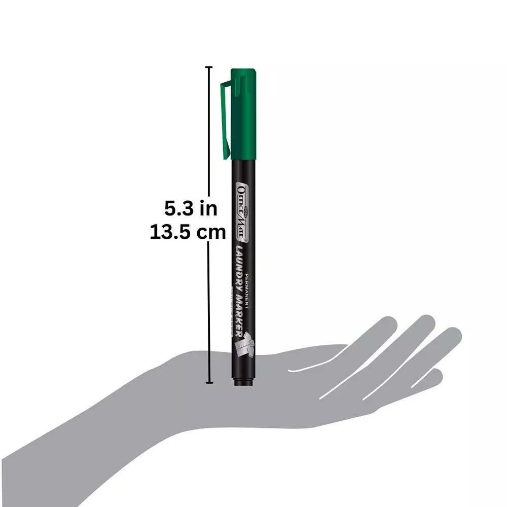 Soni Office Mate 1.09 mm Fine Tip Laundry Marker Fade Proof, Water Proof, Quick Drying Ink for Uniform, Bags & Labels, Green (Pack of 10)