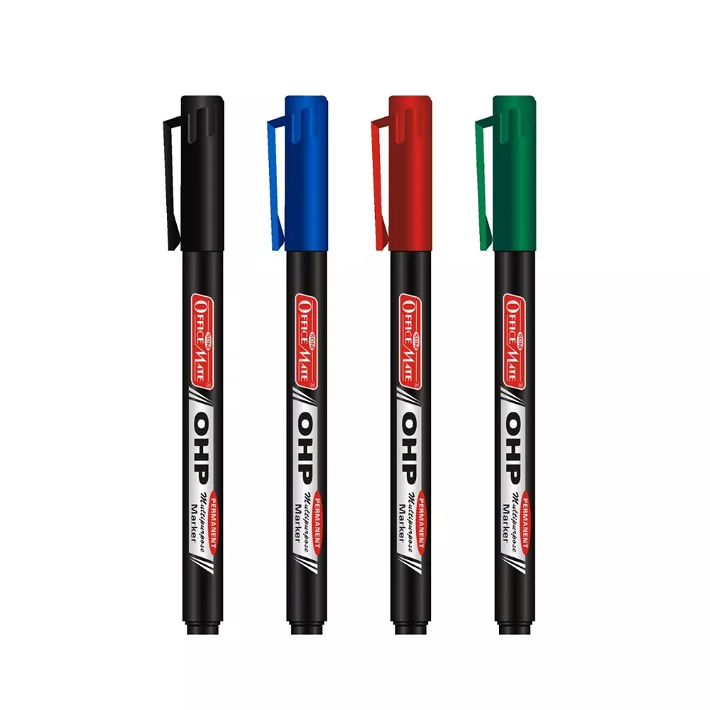 Soni Office Mate Permanent OHP/CD/DVD/Markers 2.2 mm Fine Tip Water-Resistant, Quick-Drying for Office, School, Home, Multicolor (Pack of 4)