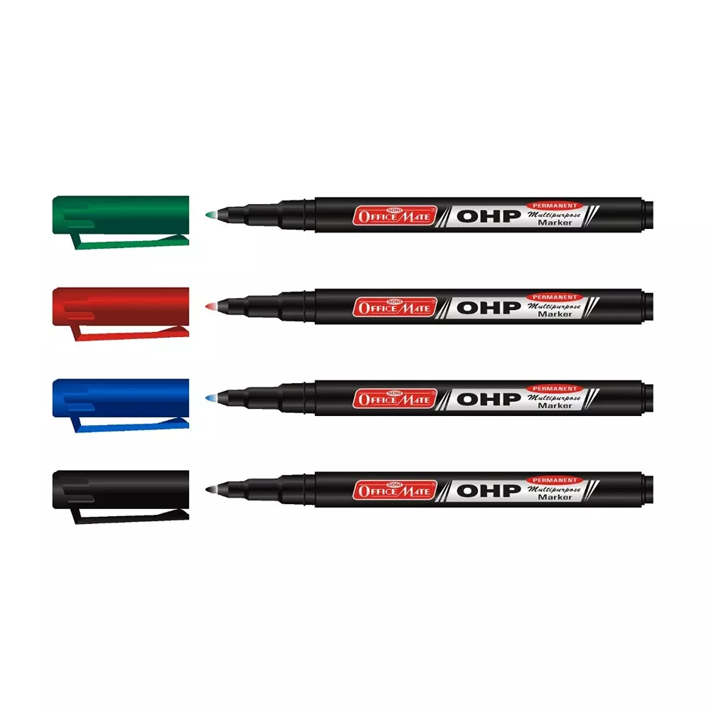 Soni Office Mate Permanent OHP/CD/DVD/Markers 2.2 mm Fine Tip Water-Resistant, Quick-Drying for Office, School, Home, Multicolor (Pack of 4)