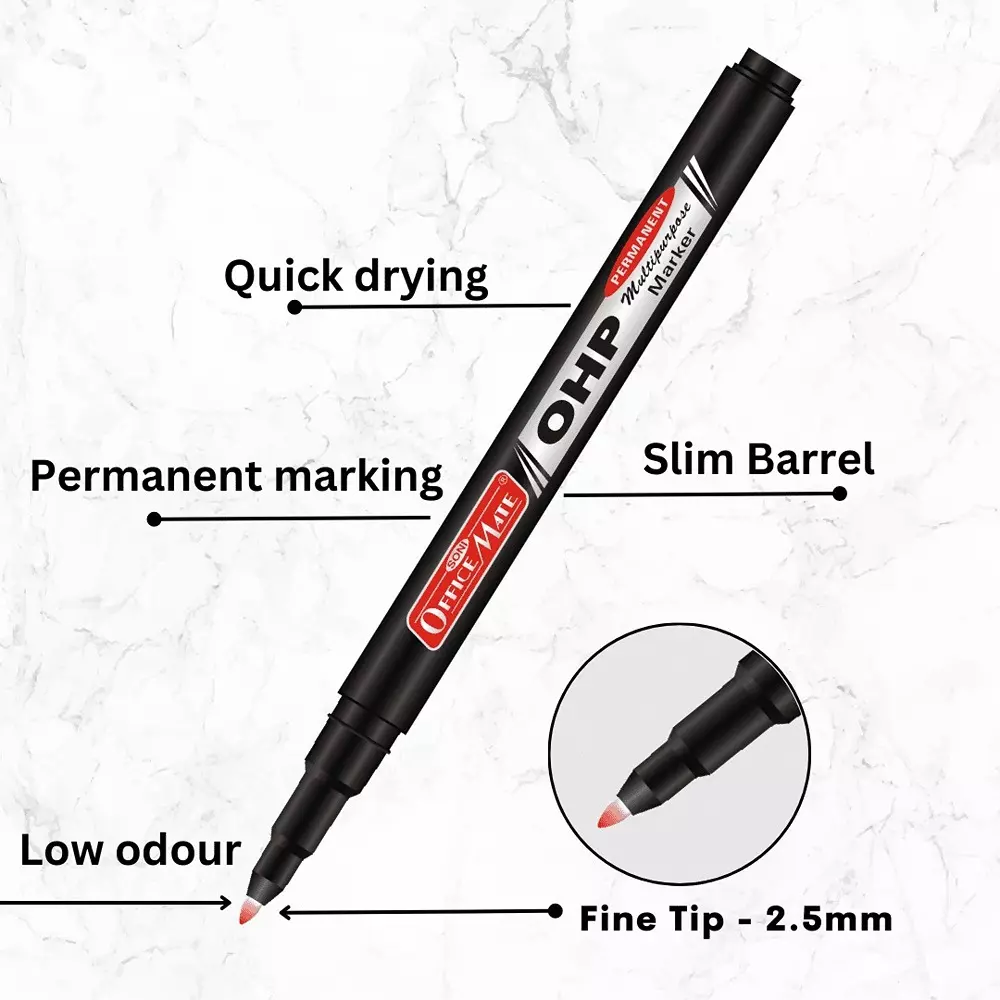 Soni Office Mate Permanent OHP/CD/DVD/Markers 2.2 mm Fine Tip Water-Resistant, Quick-Drying for Office, School, Home, Multicolor (Pack of 4)