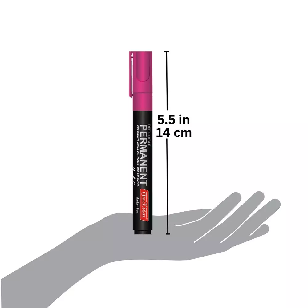 Soni Office Mate Permanent Marker Refillable 4.43 mm Bullet Tip for Plastic, Glass, Metal & More, Multicolor (Pack of 8)