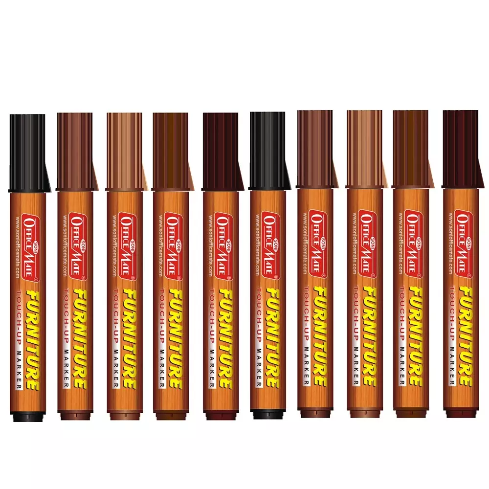 Soni Office Mate Furniture Marker 5.6 mm Chisel Tip Quick Dry, Waterproof Ink, Rich Wood Tones (Pack of 10)