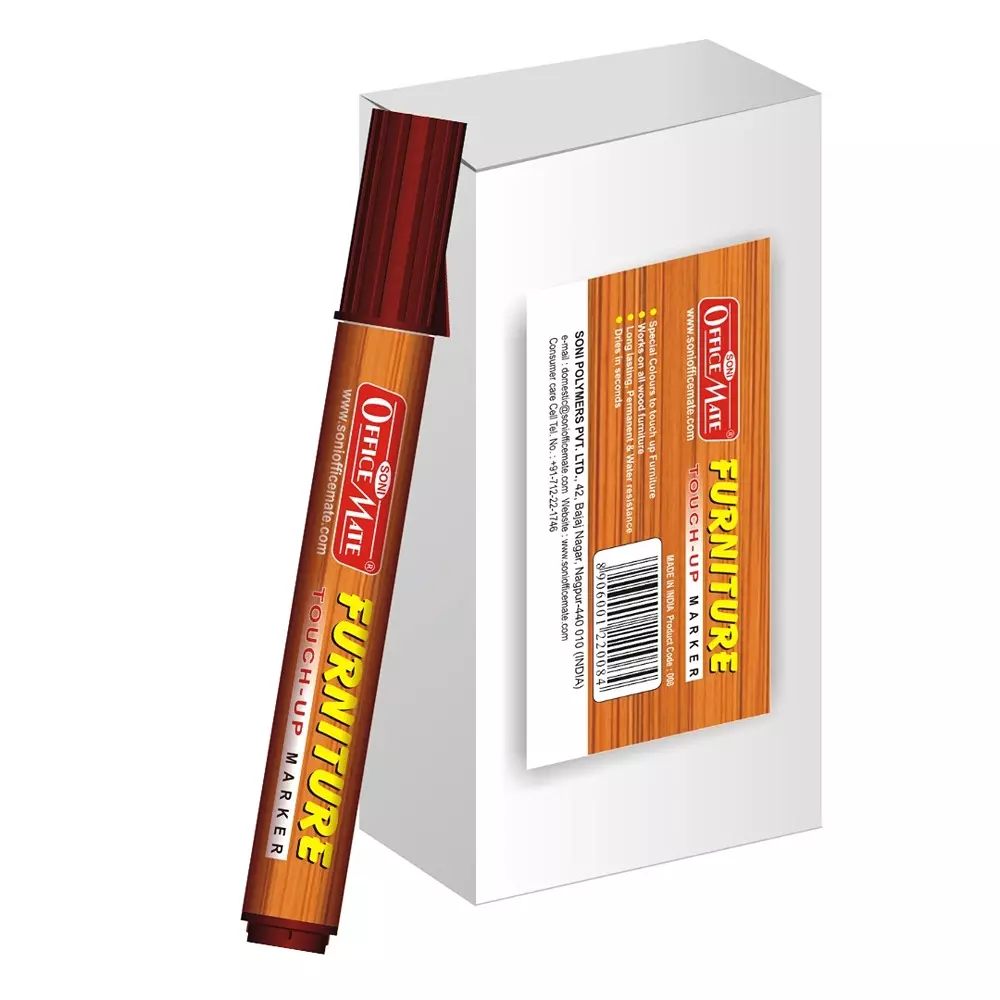 Soni Office Mate Furniture Marker 5.6 mm Chisel Tip Quick Dry, Waterproof Ink, Rich Wood Tones (Pack of 10)