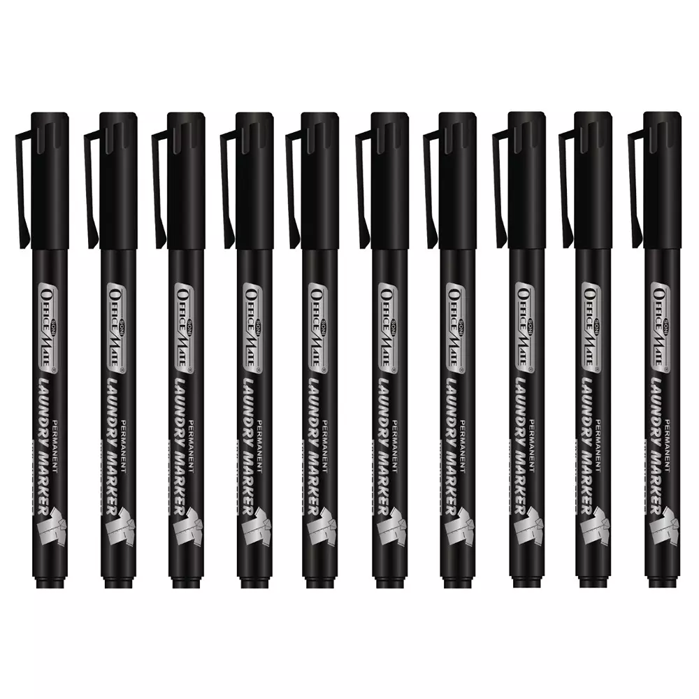 Soni Office Mate 1.09 mm Fine Tip Laundry Marker Fade Proof, Water Proof, Quick Drying Ink for Uniform, Bags & Labels, Black (Pack of 10)