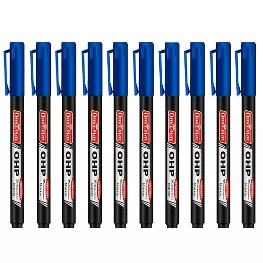 Soni Office Mate Permanent OHP/CD/DVD Marker 2.2 mm Fine Tip Fade Proof, Water Proof, Quick Drying Ink, Blue (Pack of 10)