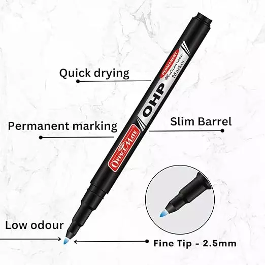 Soni Office Mate Permanent OHP/CD/DVD Marker 2.2 mm Fine Tip Fade Proof, Water Proof, Quick Drying Ink, Blue (Pack of 10)