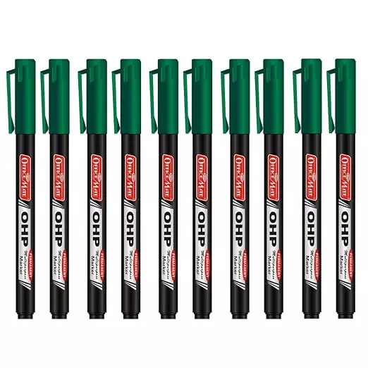 Soni Office Mate Permanent OHP/CD/DVD Marker 2.2 mm Fine Tip Fade Proof, Water Proof, Quick Drying Ink, Green (Pack of 10)