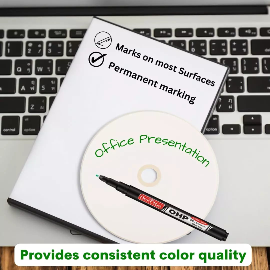 Soni Office Mate Permanent OHP/CD/DVD Marker 2.2 mm Fine Tip Fade Proof, Water Proof, Quick Drying Ink, Green (Pack of 10)