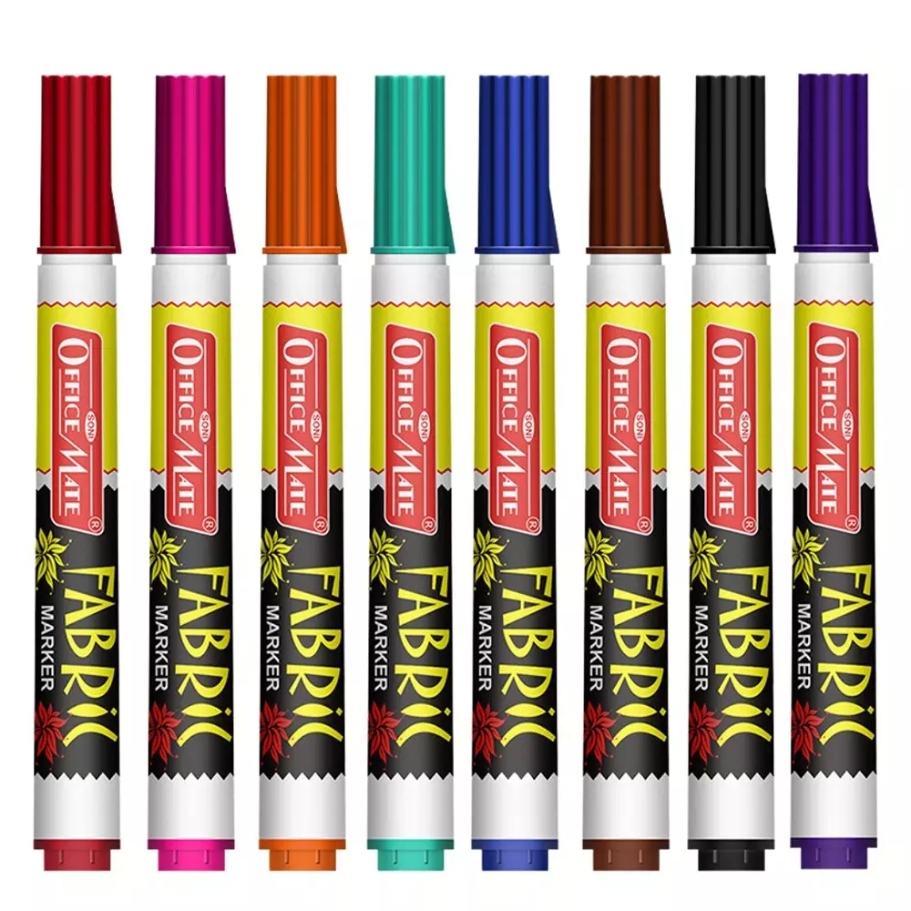 Soni Office Mate Fabric Marker 4.43 mm Bullet Tip Wash Resistant Ink for Fabric Art, Multicolor (Pack of 8)
