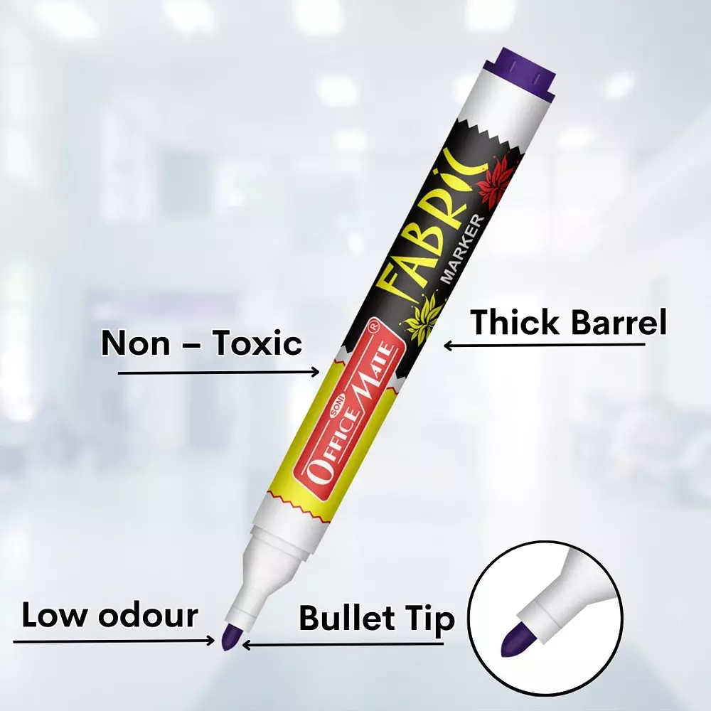 Soni Office Mate Fabric Marker 4.43 mm Bullet Tip Wash Resistant Ink for Fabric Art, Multicolor (Pack of 8)