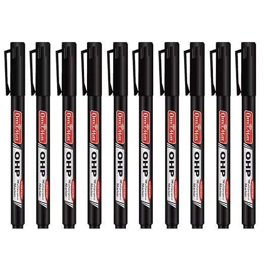 Soni Office Mate Permanent OHP/CD/DVD Marker 2.2 mm Fine Tip Fade Proof, Water Proof, Quick Drying Ink, Black (Pack of 10)