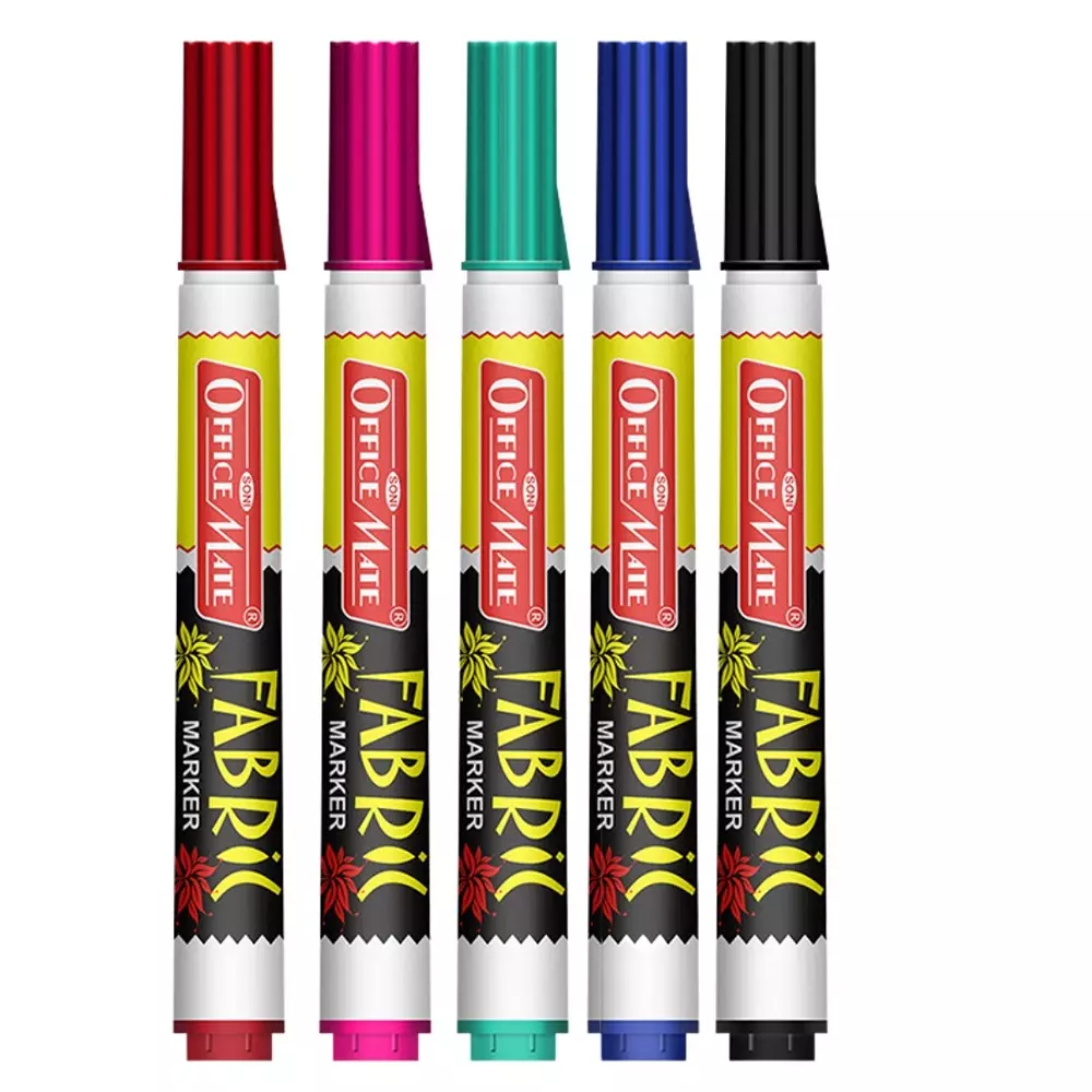 Soni Office Mate Fabric Marker 4.43 mm Bullet Tip Wash Resistant Ink for Fabric Art, Multicolor (Pack of 5)