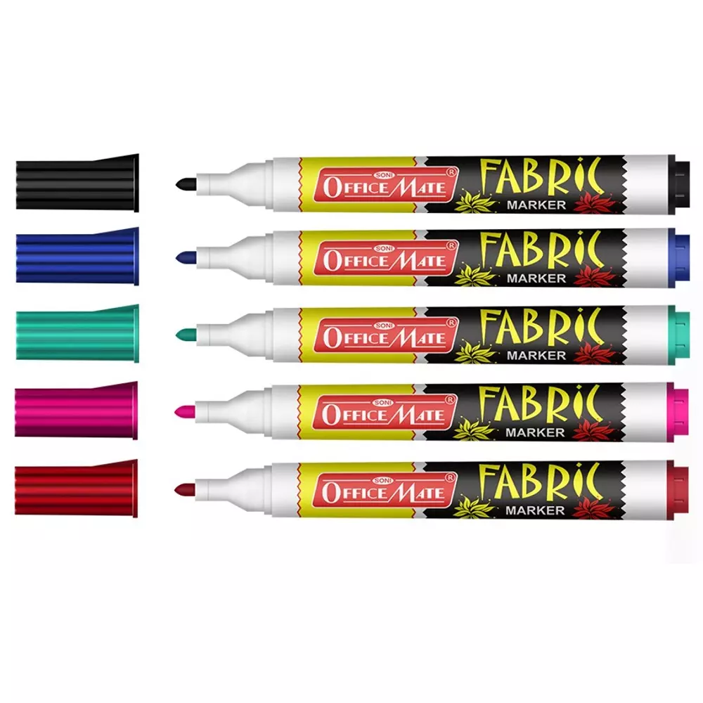 Soni Office Mate Fabric Marker 4.43 mm Bullet Tip Wash Resistant Ink for Fabric Art, Multicolor (Pack of 5)