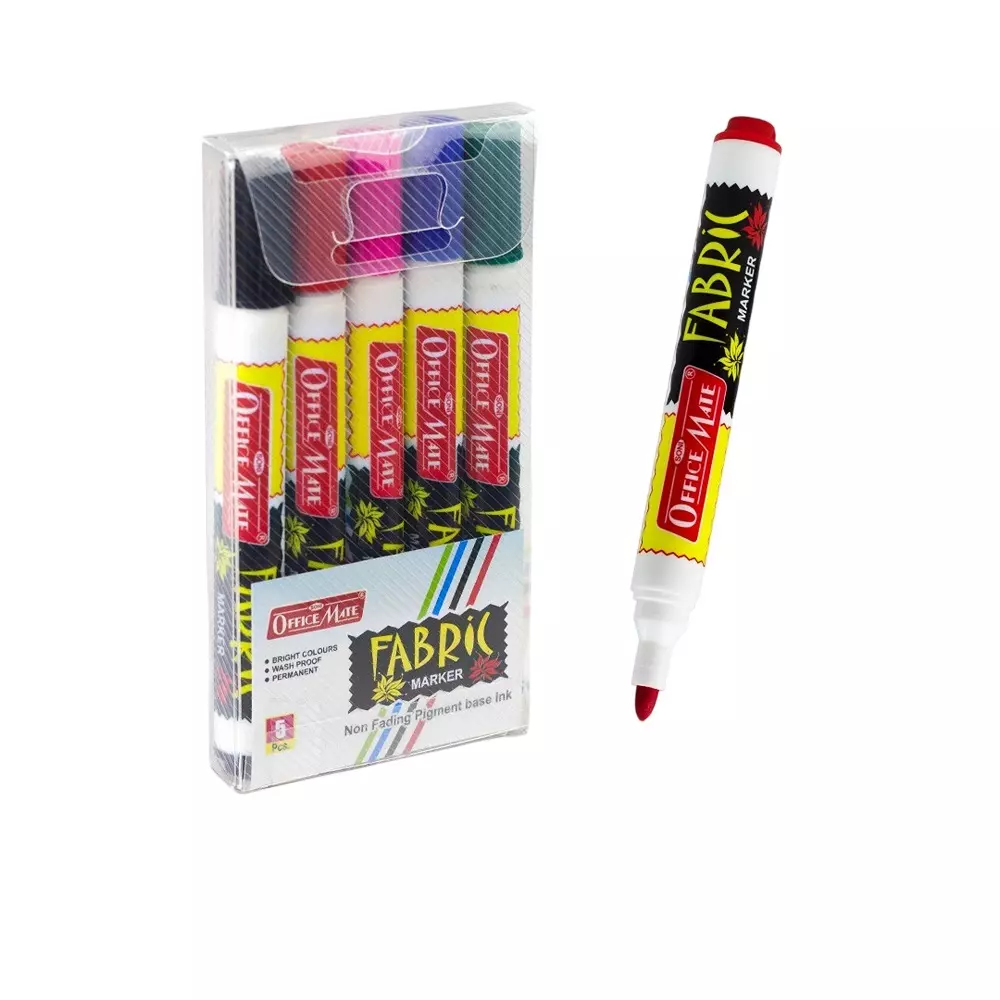 Soni Office Mate Fabric Marker 4.43 mm Bullet Tip Wash Resistant Ink for Fabric Art, Multicolor (Pack of 5)