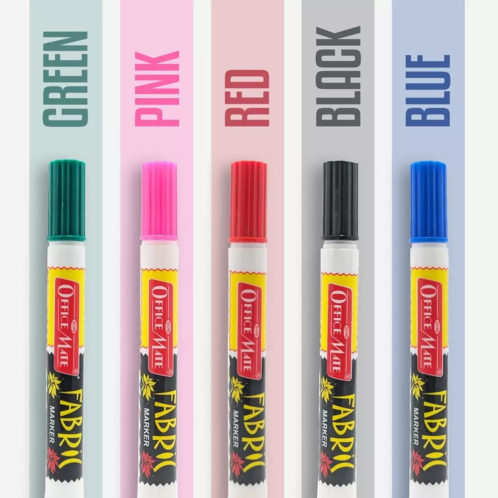 soni-office-mate-fabric-marker-443-mm-bullet-tip-wash-resistant-ink-for-fabric-art-multicolor-pack-of-5