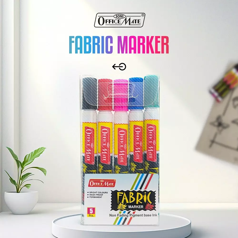 soni-office-mate-fabric-marker-443-mm-bullet-tip-wash-resistant-ink-for-fabric-art-multicolor-pack-of-5