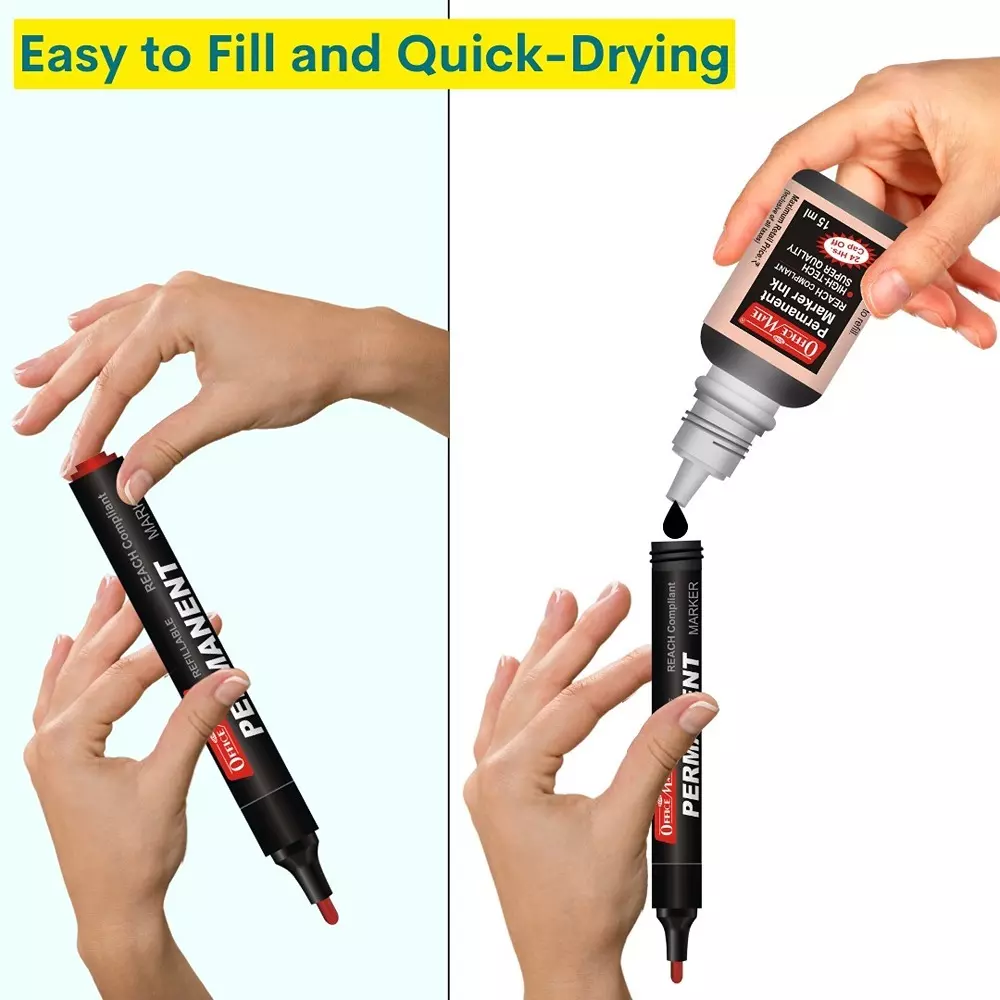 Soni Office Mate Regular Permanent Markers Anti Roll Cap Type Quick Drying, Non Bleeding 4.43 mm Bullet Tip Ideal For Home, School & Office Use, Multicolor (Pack of 10)