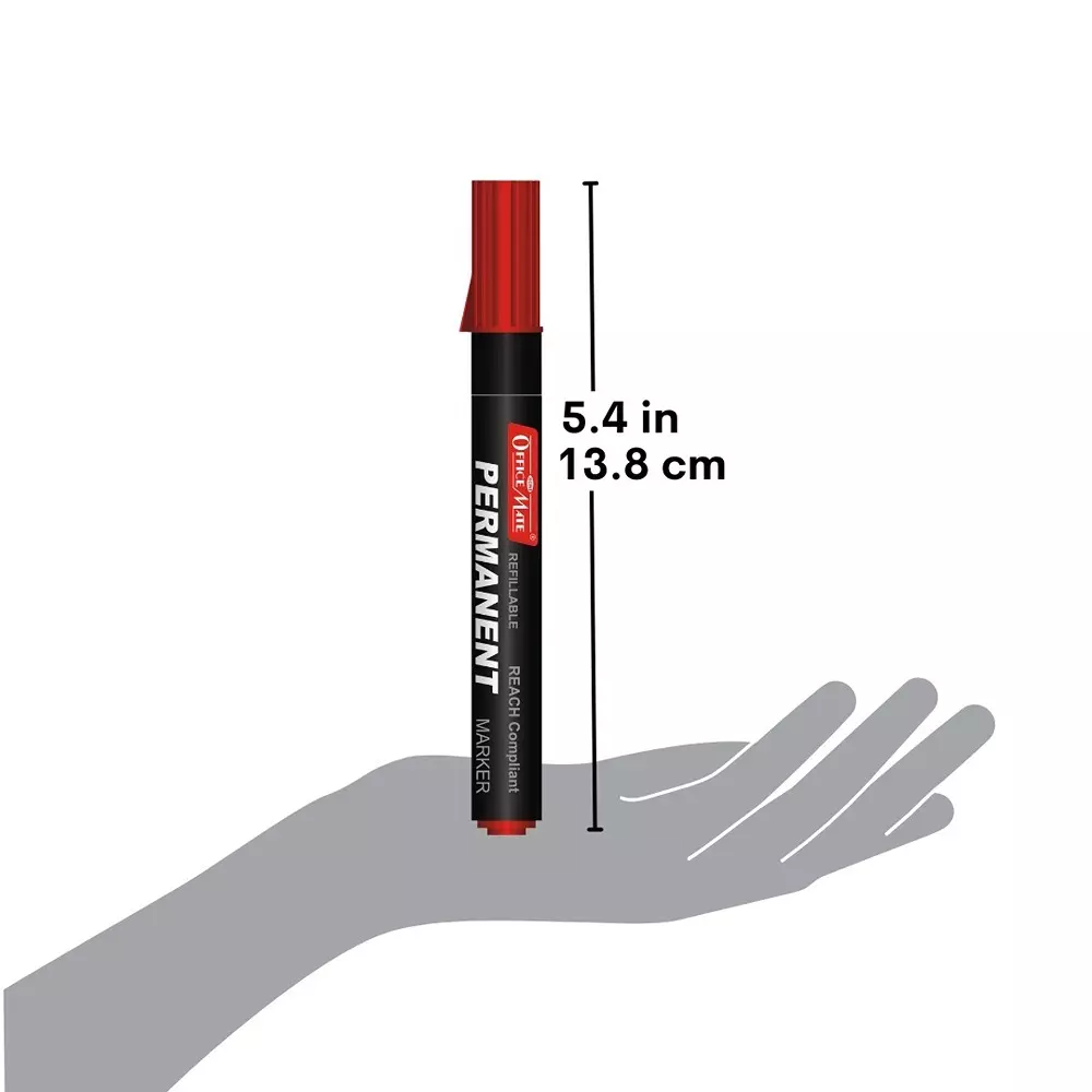 Soni Office Mate Regular Permanent Markers Anti Roll Cap Type Quick Drying, Non Bleeding 4.43 mm Bullet Tip Ideal For Home, School & Office Use, Multicolor (Pack of 10)
