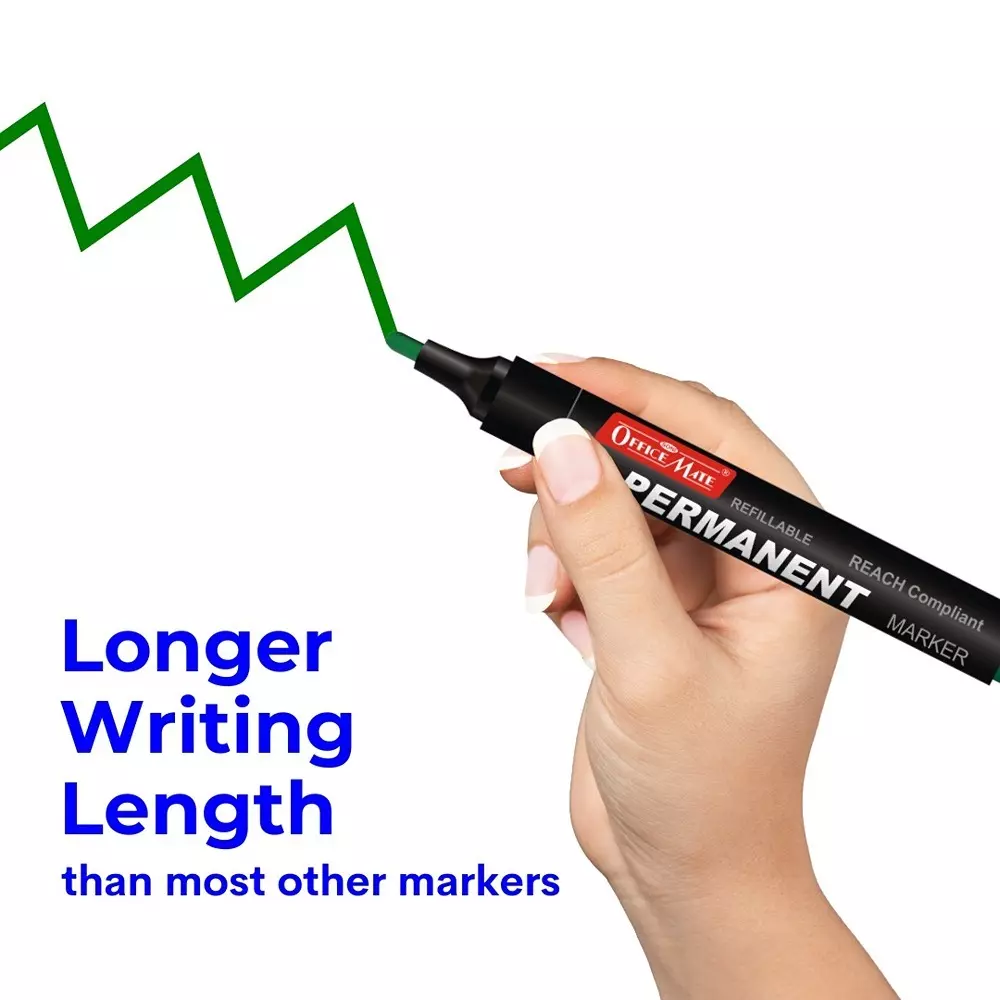 Soni Office Mate Regular Permanent Markers Anti Roll Cap Type Quick Drying, Non Bleeding 4.43 mm Bullet Tip Ideal For Home, School & Office Use, Multicolor (Pack of 10)
