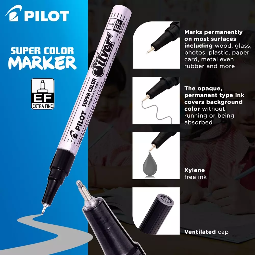 Pilot Super Color Marker (IMP) Extra Fine Tip Silver with Permanent Type Ink, 1126