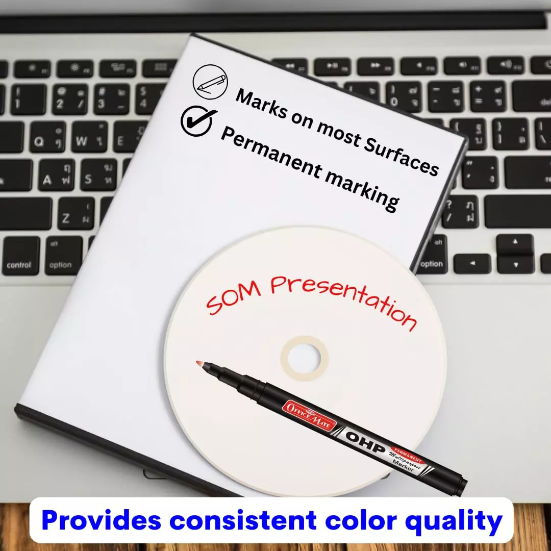Soni Office Mate Permanent OHP/CD/DVD Marker 2.2 mm Fine Tip Fade Proof, Water Proof, Quick Drying Ink, Red (Pack of 10)