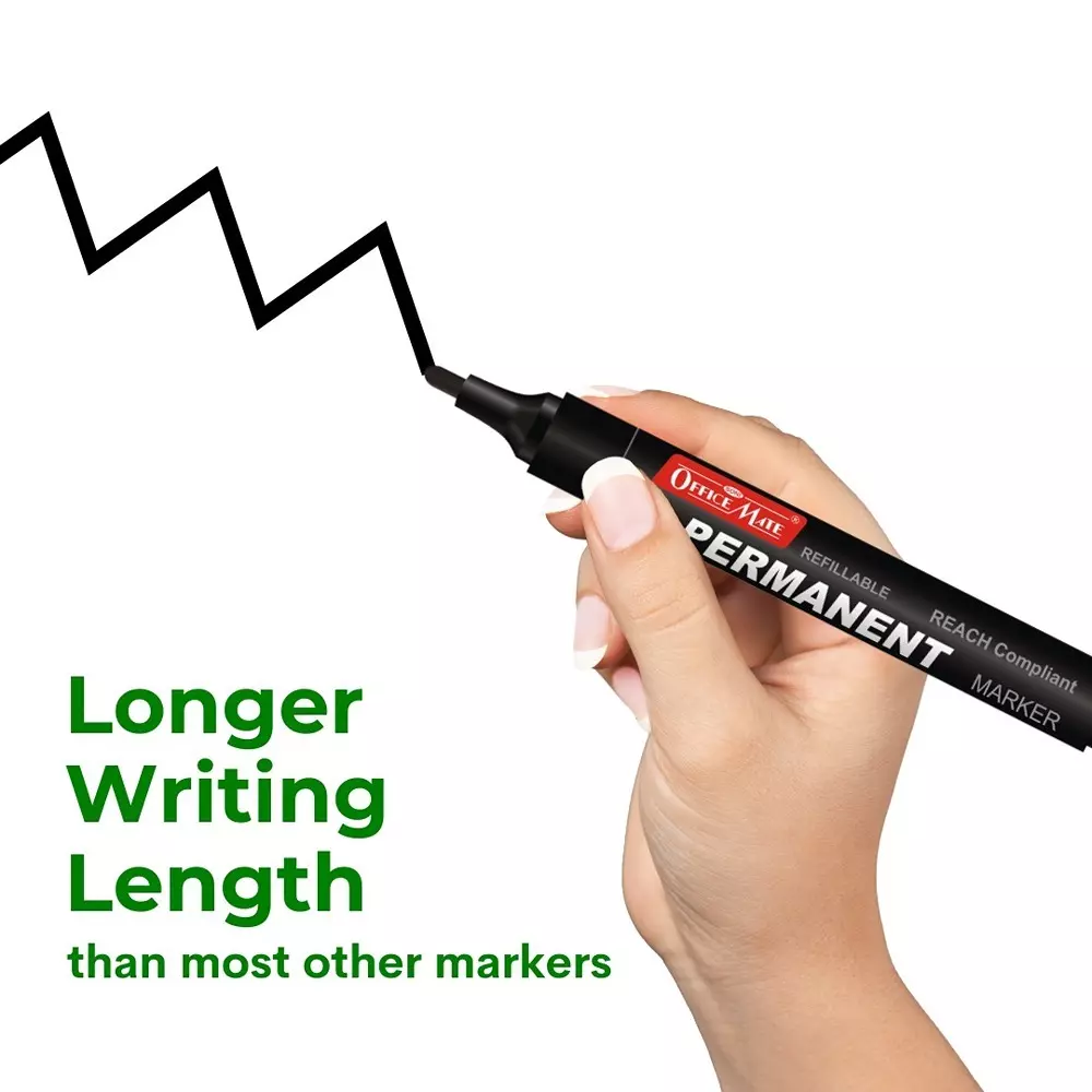 Soni Office Mate Regular Permanent Markers Cap with Clip Type Quick Drying, Non Bleeding 4.43 mm Bullet Tip Ideal For Home, School & Office Use, Multicolor (Pack of 10)