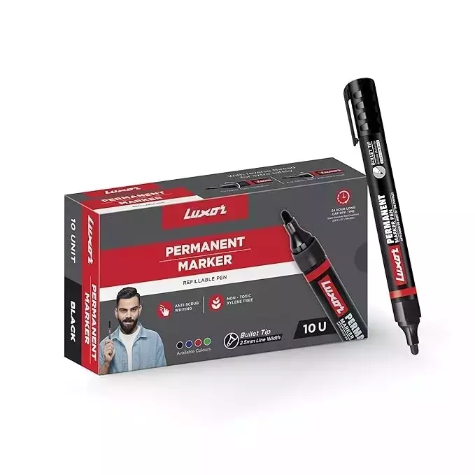 Luxor 1222 Refillable Permanent Bold Marker - Black  (Pack of 100)
