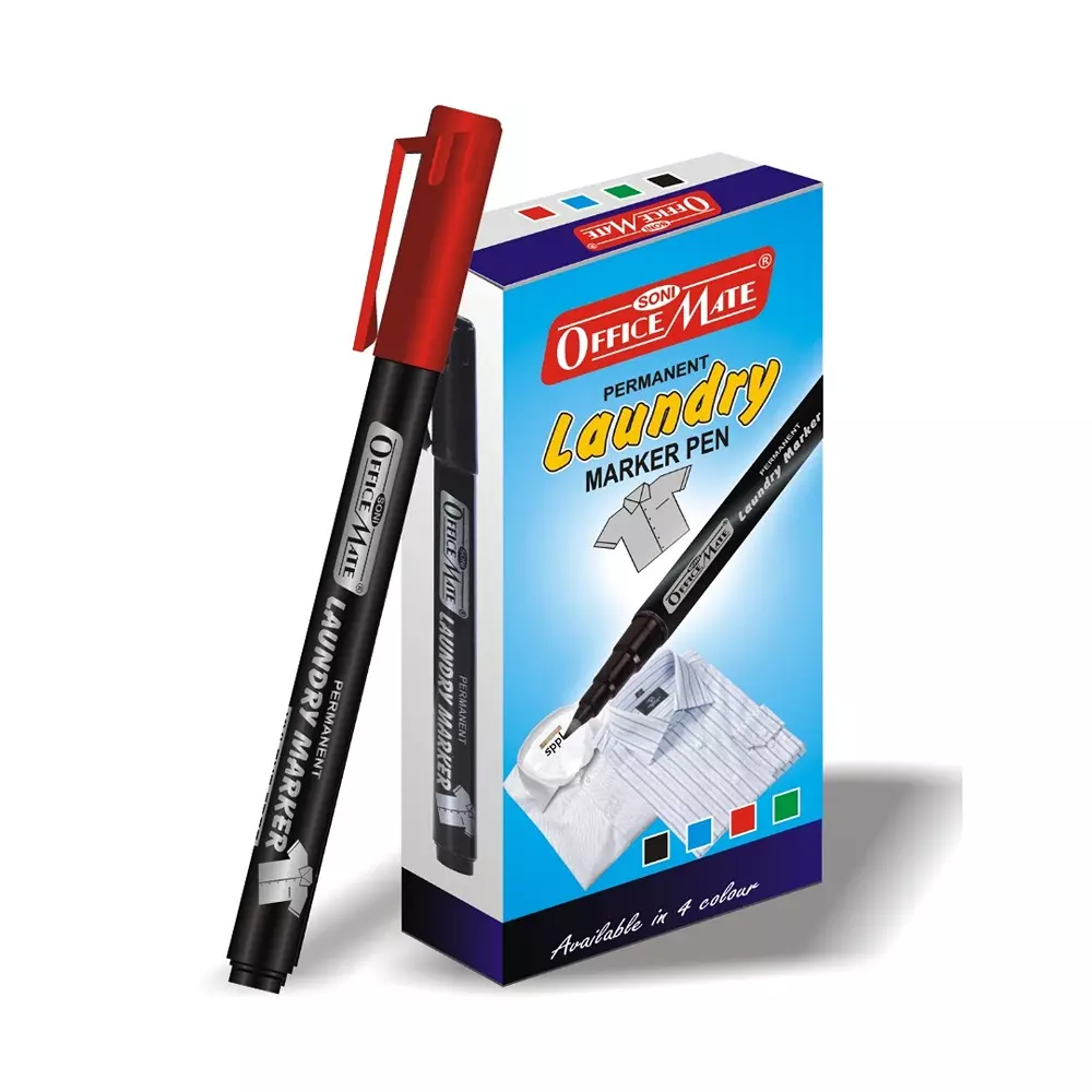 Soni Office Mate 1.09 mm Fine Tip Laundry Marker Fade Proof, Water Proof, Quick Drying Ink for Uniform, Bags & Labels, Red (Pack of 10)