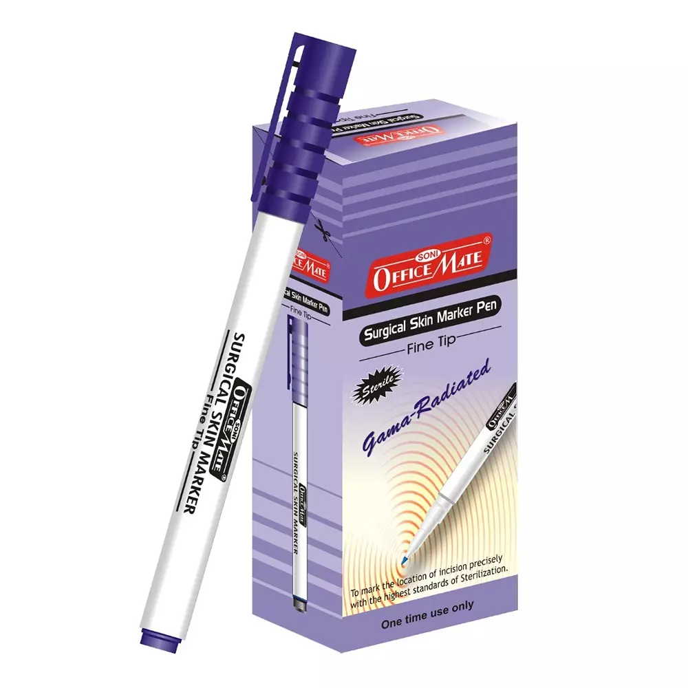 Soni Office Mate Surgical Skin Marker with Ruler 2.5 mm Fine Tip Waterproof & Sweatproof Ink for Incision Marking, Blue (Violet) (Pack of 10)