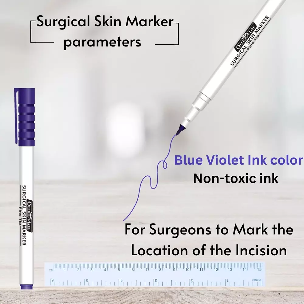 Soni Office Mate Surgical Skin Marker with Ruler 2.5 mm Fine Tip Waterproof & Sweatproof Ink for Incision Marking, Blue (Violet) (Pack of 10)