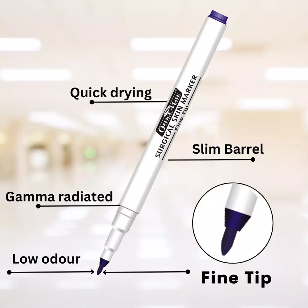 Soni Office Mate Surgical Skin Marker with Ruler 2.5 mm Fine Tip Waterproof & Sweatproof Ink for Incision Marking, Blue (Violet) (Pack of 10)